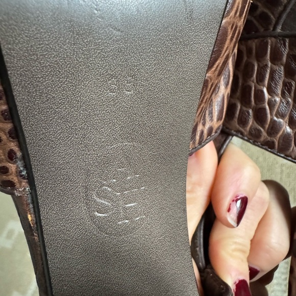 Ash Croc Embossed Brown Leather Slingback Heels Sandals Resort Shoes 38 (7.5-8) - Picture 5 of 10